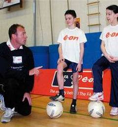 Alan Shearer gives football coaching tips to schoolchildren