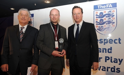 David Bernstein (FA Chairman), Aidan Whinney and David Cameron (Prime Minister)