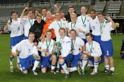 England Under 18 Schoolboys celebrate win at St James' Park against Scotland April 2012
