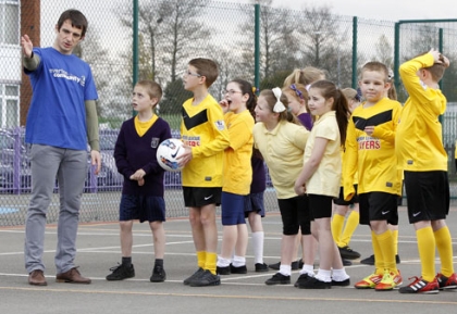 Leighton Baines at the Worker RC Primary School, Kirkby